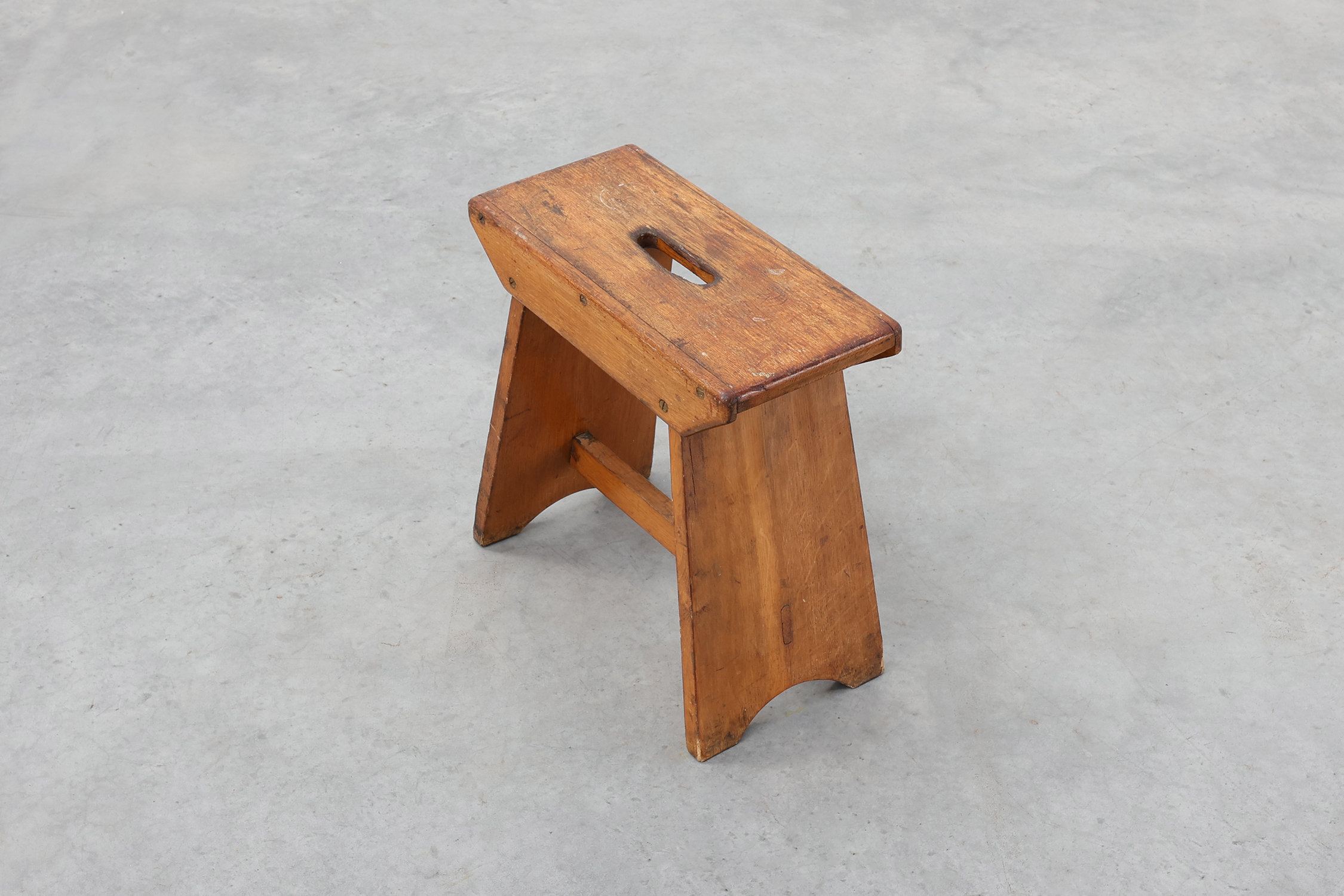 Rustic Pine Stool with Cut-Out Trestle Legs, Sweden, circa 1920thumbnail